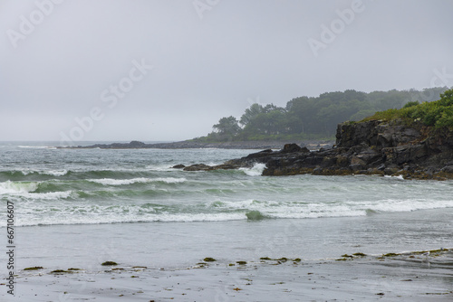 York Harbor beach on a stormy day, York, Maine, United States