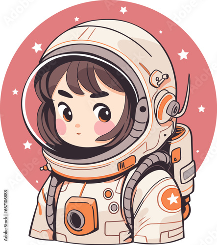 Cute woman astronaut in spacesuit illustration