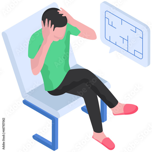 Conceptual flat design illustration of obsessive thinking