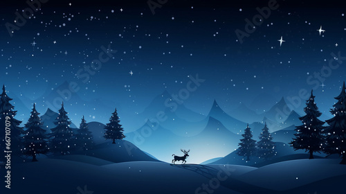 reindeer in night winter Christmas forest landscape background, generated AI