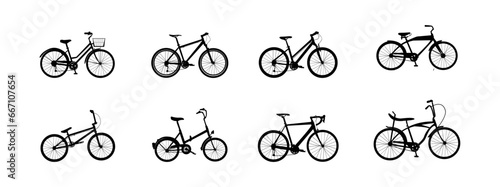 Bicycle-type icons in black editable vector