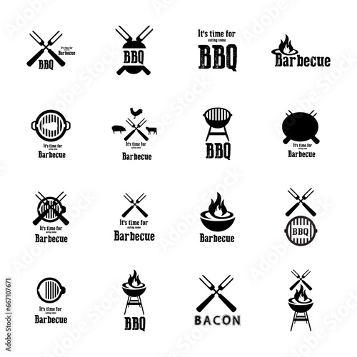 Grill bbq vector icon set illustration isolated on white background. Simple Set of Grill Related Vector Line Icons. Contains such Icons as Meat, Charcoal, Bonfire and more