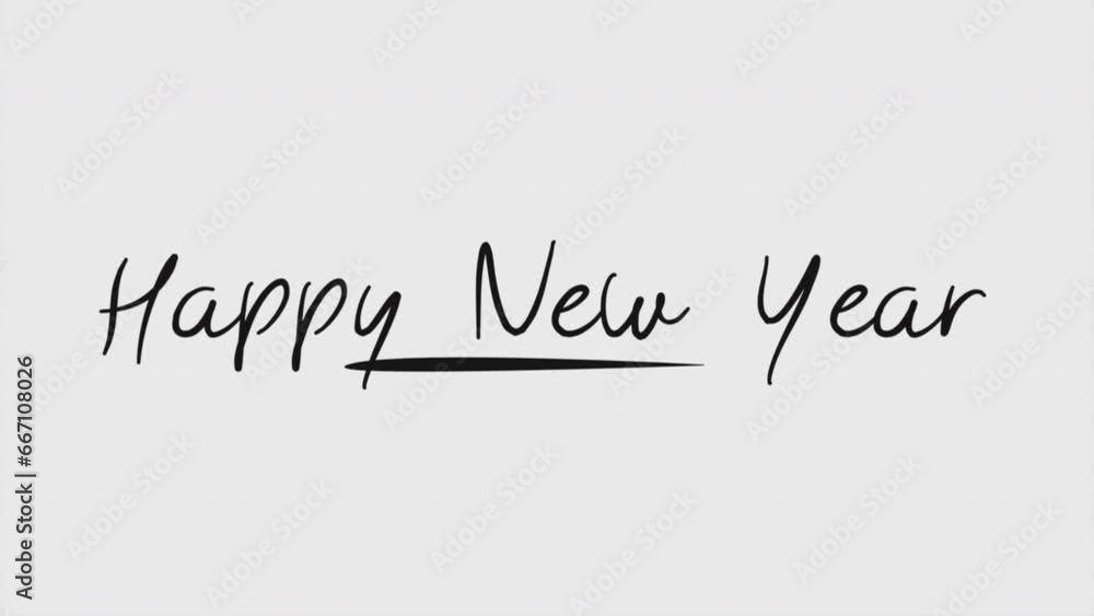 Happy New Year text with black watercolor brush on white gradient, motion abstract art, watercolor and winter holidays style background Happy New Year text with black watercolor brush on white gradient, motion abstract art, watercolor and winter holidays style background