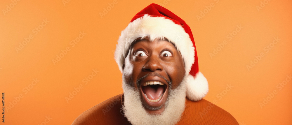 Happy funny santa claus in hat with beard looking at camera Happy funny santa claus in hat with beard looking at camera