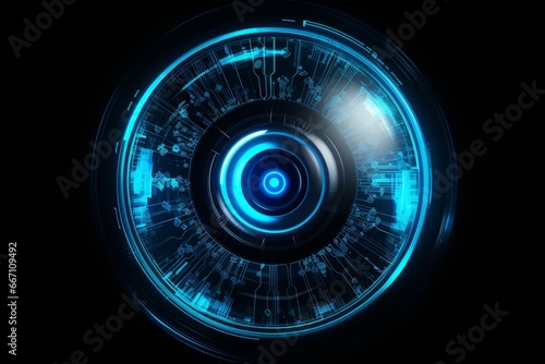 futuristic technology eye scan with blue neon