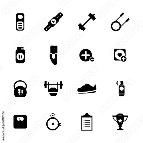 Gym instrument icon set - scales, weighing, weight, balance. Editable Icon