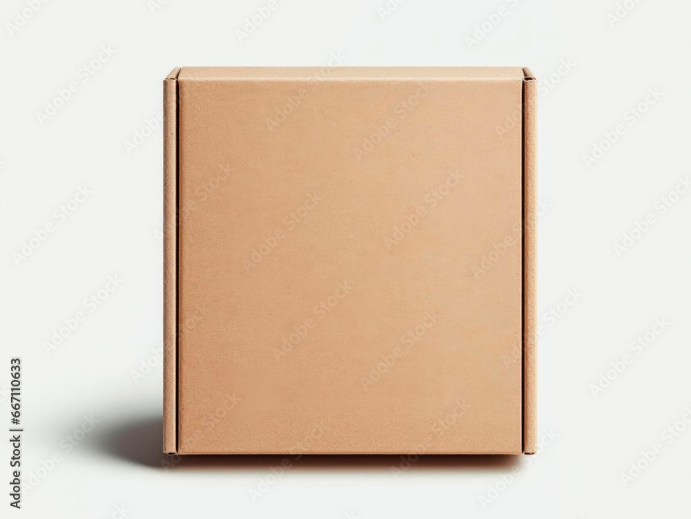 Front view of Cardboard box package template isolated on white background. AI generative Front view of Cardboard box package template isolated on white background. AI generative