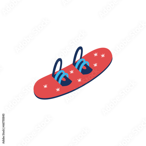 Snowboard with bindings for boots.