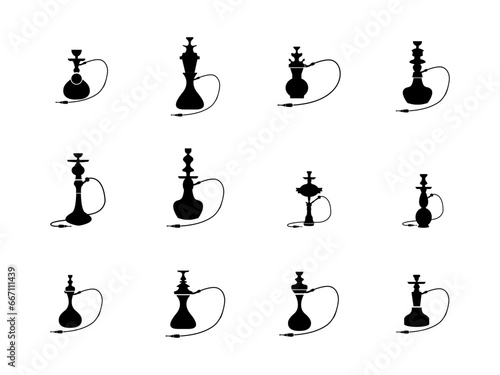 Set of Hookah icons, black and white Isolated vector sign symbol.