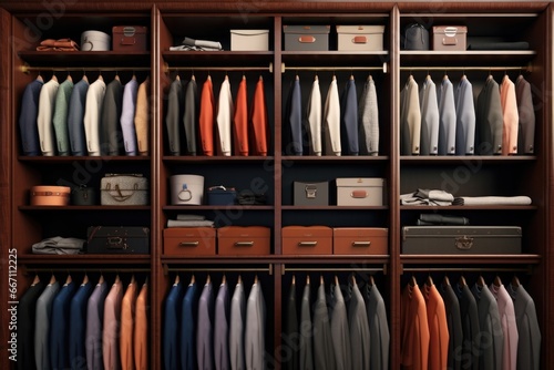 A closet filled with lots of different colored shirts. Perfect for fashion or wardrobe-related projects