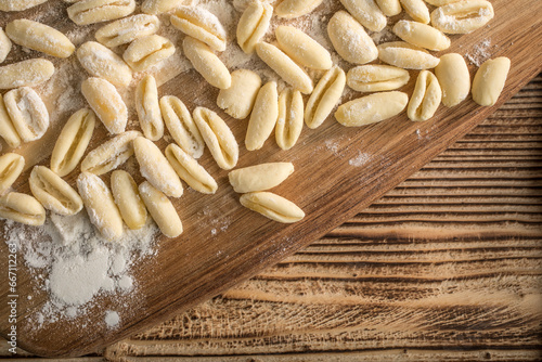 Fresh uncooked cavatelli pasta.