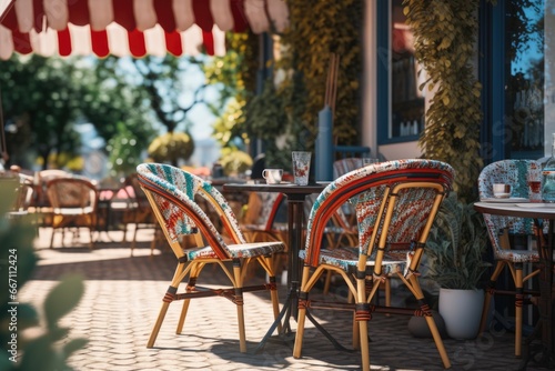 A row of chairs set up outside of a restaurant, perfect for outdoor dining or enjoying a meal al fresco