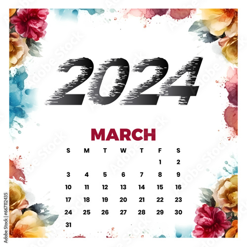 vector March floral calendar 2024