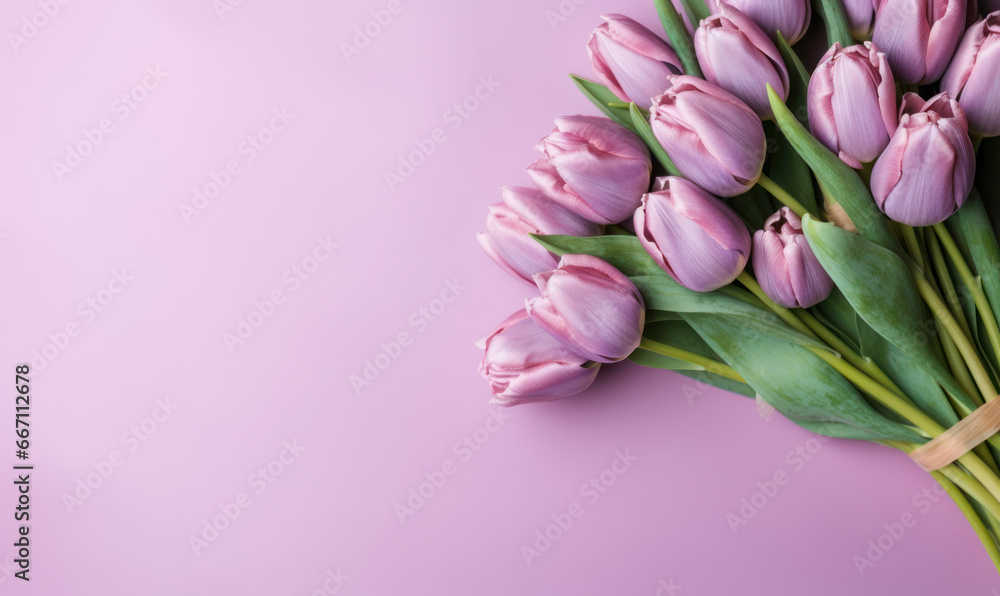 Graceful purple tulips on a delicate pink hue. Graceful purple tulips on a delicate pink hue.