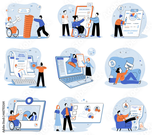 Social insurance. Vector illustration. Financial literacy is essential for understanding and managing personal finances The social insurance metaphor highlights interconnectedness financial and social