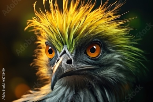 A close-up view of a bird with a vibrant yellow mohawk. This unique bird can add a pop of color and personality to any project or design © Fotograf