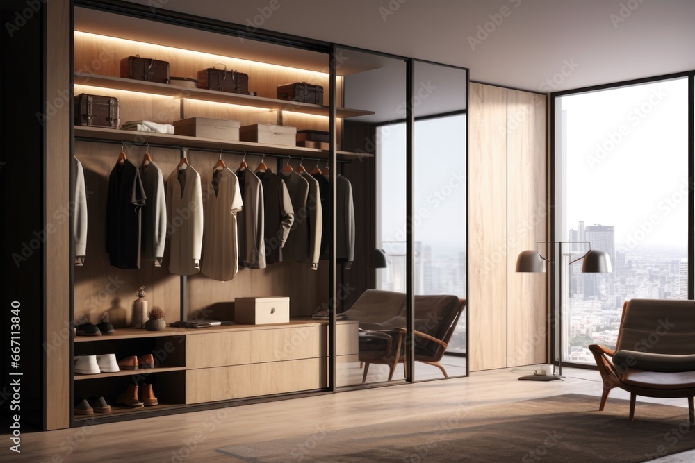 A spacious walk-in closet filled with a vast array of clothes. Perfect for showcasing a diverse wardrobe. Ideal for fashion magazines, clothing advertisements, and interior design blogs A spacious walk-in closet filled with a vast array of clothes. Perfect for showcasing a diverse wardrobe. Ideal for fashion magazines, clothing advertisements, and interior design blogs