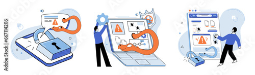 Industrial cyber security. Vector illustration. Businesses must prioritize security to mitigate potential impact cyber attacks Effective strategies are necessary to combat evolving hacking techniques