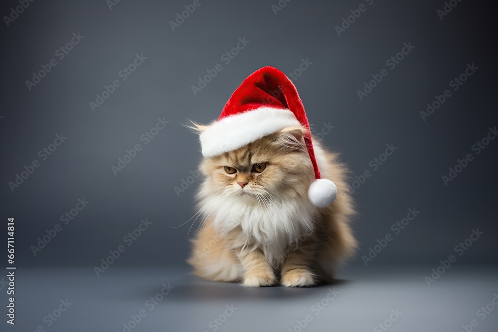 Christmas cute funny kitten in red Santa hat Christmas cute funny kitten in red Santa hat