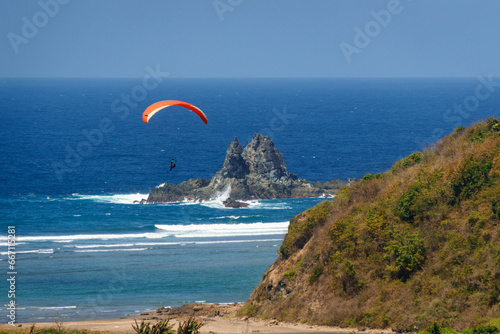 Paragliding activity in Lombok beach