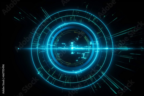Glowing cyber target circle with glowing center and arrow in it generative ai photo