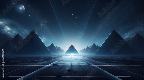 Fotografia Picturesque geometric background in the style of retro wave, science fiction and virtual reality