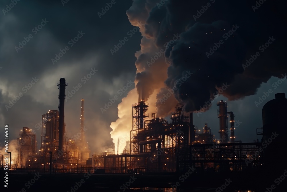 A large industrial factory emitting thick clouds of smoke. Perfect for illustrating pollution, manufacturing, or industrial processes. Can be used in articles, presentations, or educational materials A large industrial factory emitting thick clouds of smoke. Perfect for illustrating pollution, manufacturing, or industrial processes. Can be used in articles, presentations, or educational materials