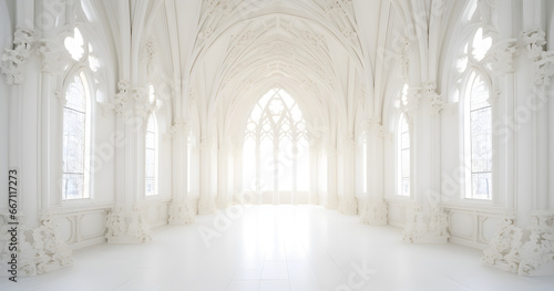 Fotomurale salle de réception baroque, toute blanche et vide