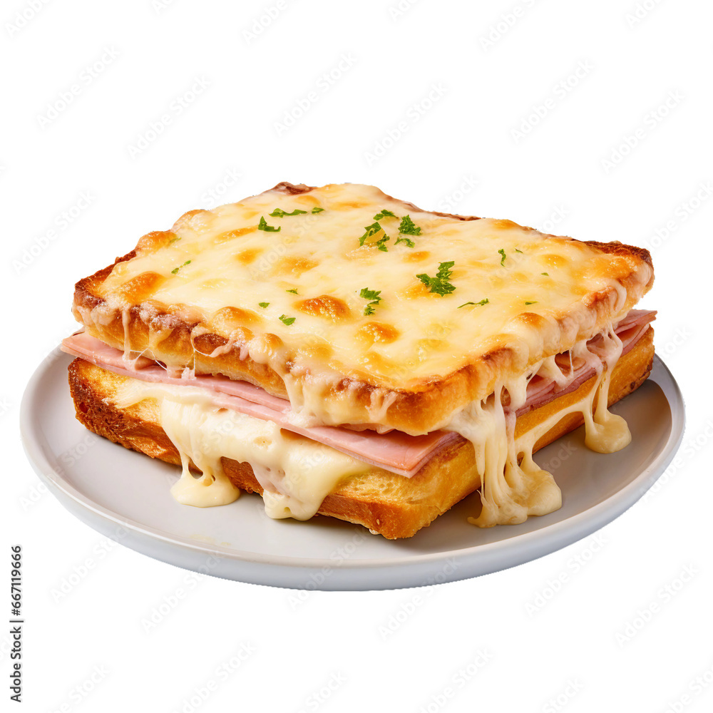 Croque Monsieur, plate, transparent background, isolated image, generative AI
