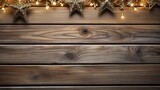 rustic Christmas decorations on wooden background - cozy holiday festive ornaments