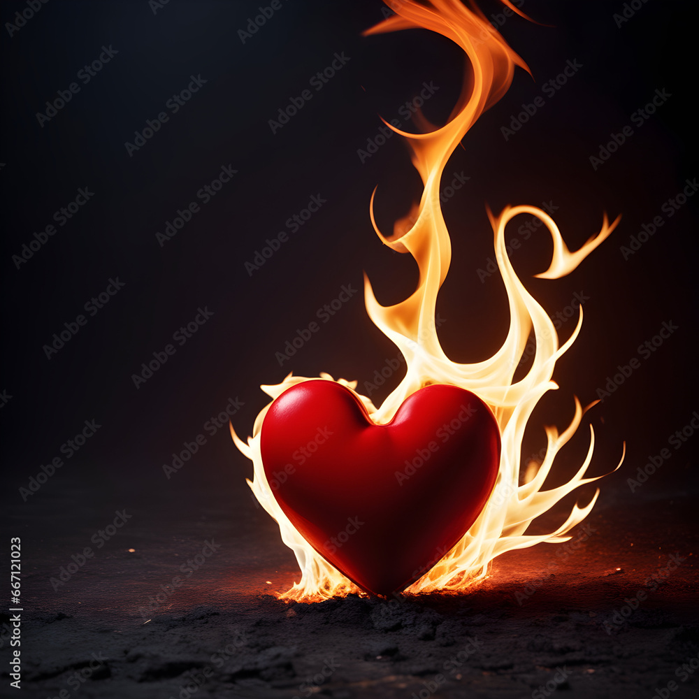 Burning heart on dark background. ai generative Burning heart on dark background. ai generative