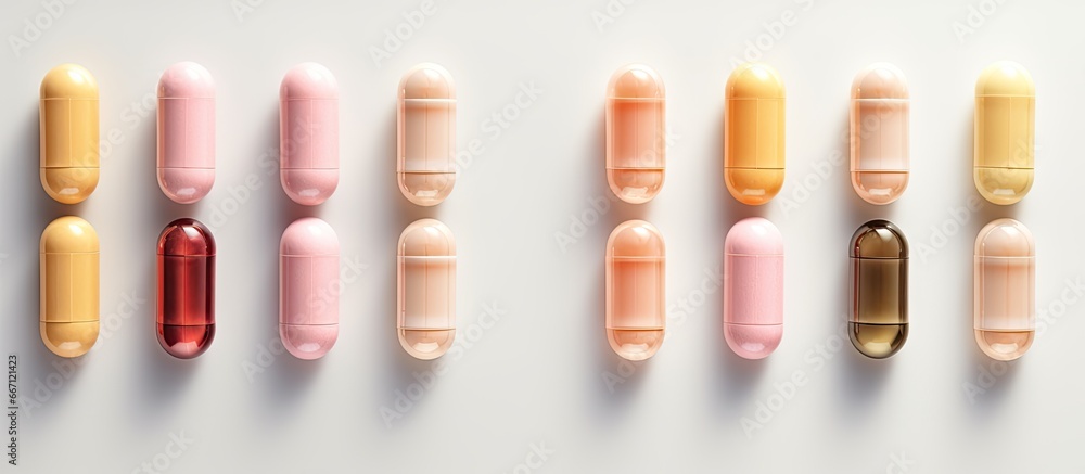 Assorted medicine capsules with creative patterns for preventive healthcare and dietary supplementation Assorted medicine capsules with creative patterns for preventive healthcare and dietary supplementation