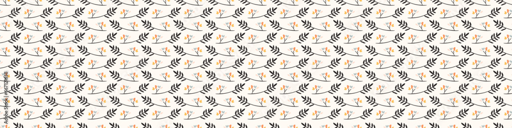 Midcentury modern floral vector endless vector border. Organic summer gender neutral 70s matisse banner. Midcentury modern floral vector endless vector border. Organic summer gender neutral 70s matisse banner.