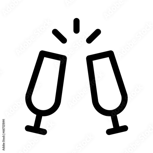 Two glasses of wine were toasting. Toast icon in line style. Party icon