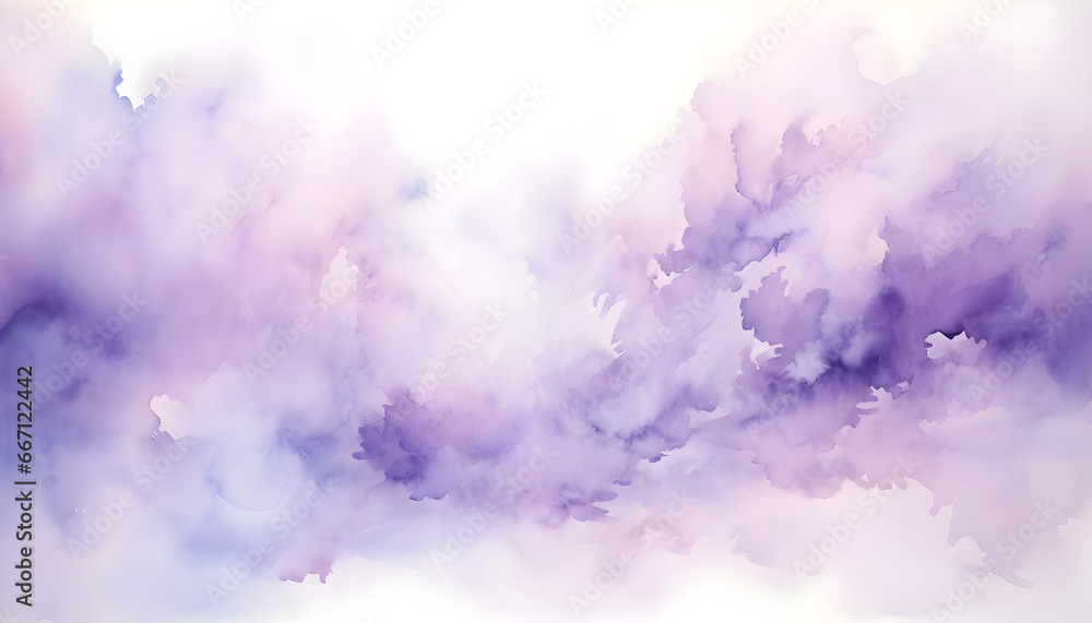 Purple sky with clouds background. Pastel clouds effect. 
Watercolor backdrop clouds. 