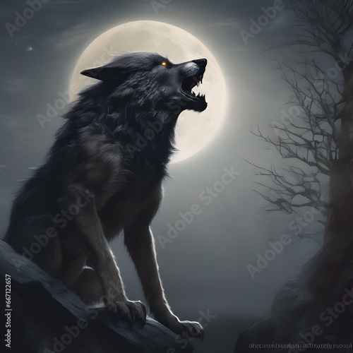 Werewolf howling at the moon