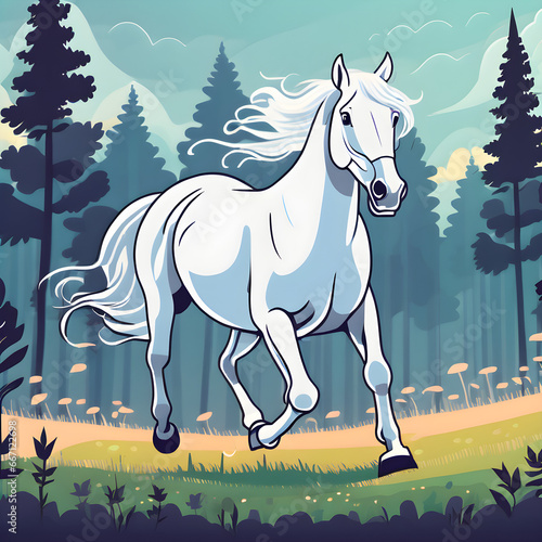 White horse galloping on meadow