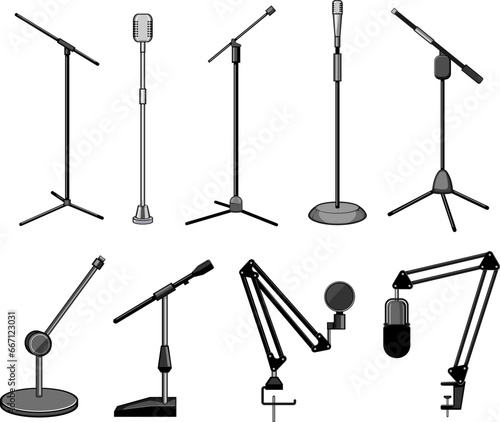 microphone stand set cartoon. sound stage, speech radio, speak voice microphone stand sign. isolated symbol vector illustration