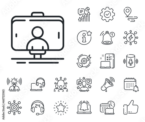 Phone portrait photo sign. Place location, technology and smart speaker outline icons. Selfie stick line icon. Mobile accessories symbol. Selfie stick line sign. Vector