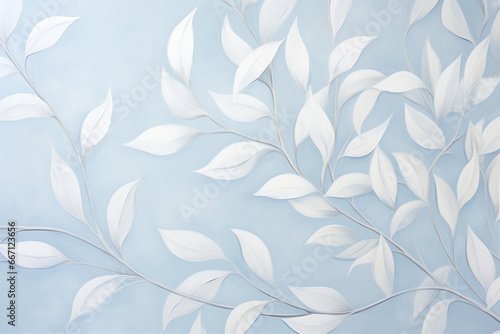 design containing white leaves, branches and leaves