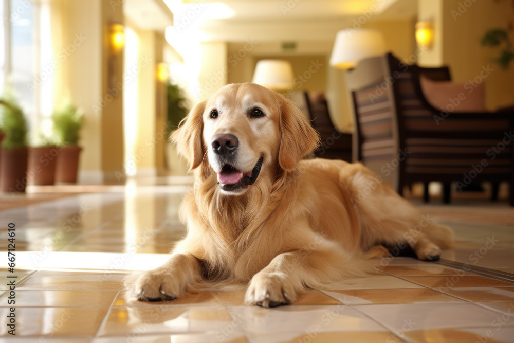 golden retriever dog. Pet friendly hotel