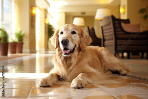 golden retriever dog. Pet friendly hotel