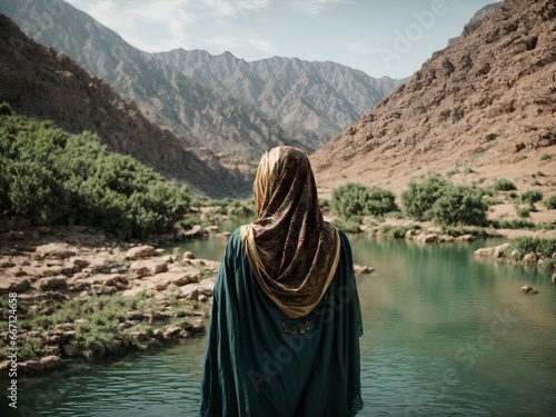 Arab woman wearing a hijab in nature