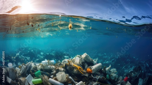 A lot of plastic debris in the ocean water © cherezoff