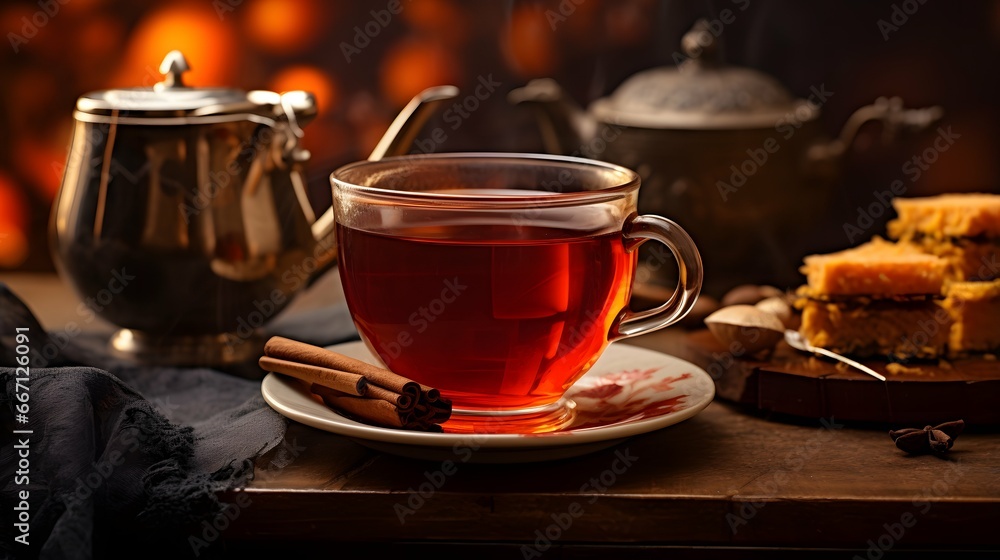 Pumpkin spice cup of tea stock photo, cozy teatime autumn drink Pumpkin spice cup of tea stock photo, cozy teatime autumn drink
