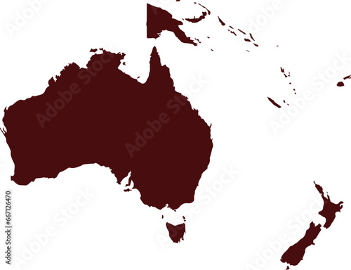 typographic vector map of oceania red color