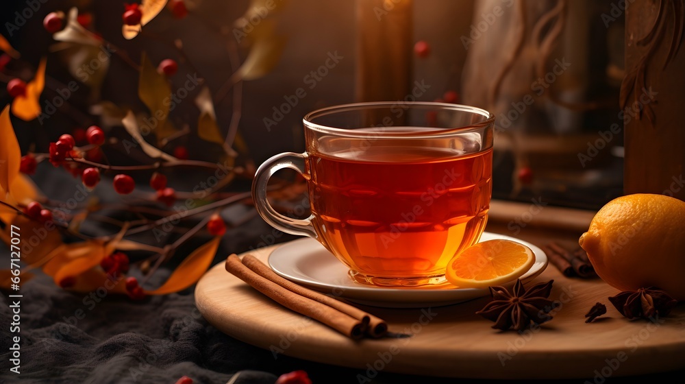 Pumpkin spice cup of tea stock photo, cozy teatime autumn drink Pumpkin spice cup of tea stock photo, cozy teatime autumn drink