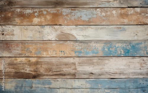 Pastel blue and beige color aged wooden texture. Horizontal retro background with space for design.