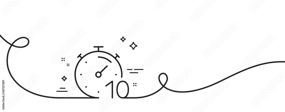 Timer 10 minutes line icon. Continuous one line with curl. Stopwatch time sign. Countdown clock symbol. Timer single outline ribbon. Loop curve pattern. Vector Timer 10 minutes line icon. Continuous one line with curl. Stopwatch time sign. Countdown clock symbol. Timer single outline ribbon. Loop curve pattern. Vector
