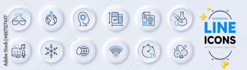 Chemistry experiment, 5g wifi and Qr code line icons for web app. Pack of Cholecalciferol, Sunglasses, Pandemic vaccine pictogram icons. Snowflake, Psychology, Timer signs. Podcast. Vector